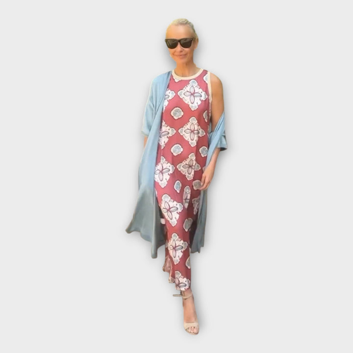 Adéla – Maxi Šaty s Geometrickými a Květinovými Vzory