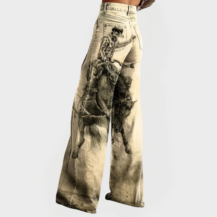 Tereza – Stylové Džíny s Širokými Nohavicemi a Vzorem